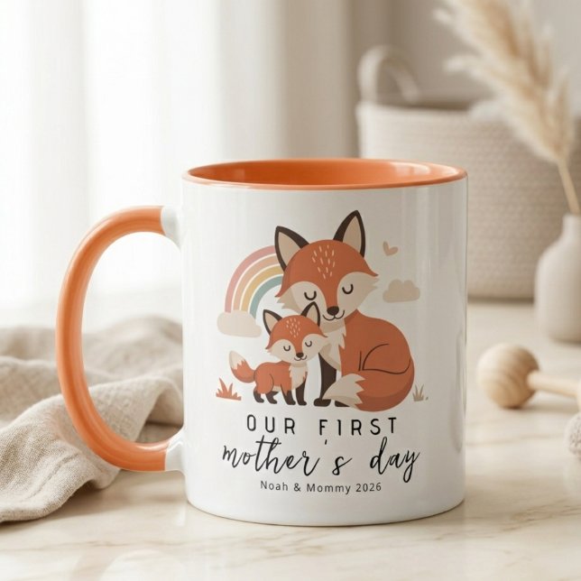 Pastel Fox Mom Baby First Mother’s Day Rainbow Mug (Creator Uploaded)