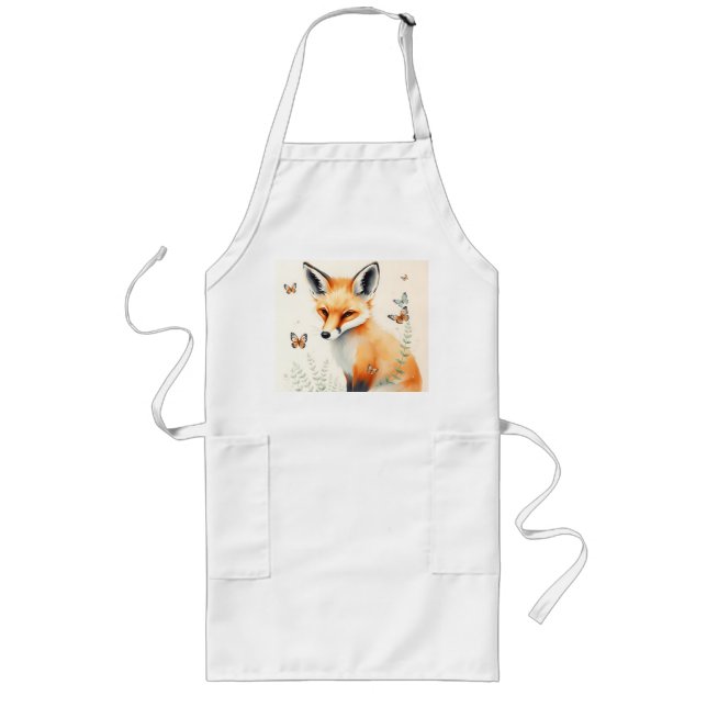 Pastel Fox With Ferns and Butterflies Long Apron (Front)