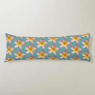 Pastel Frangipani Plumeria Flowers on Teal Body Pillow