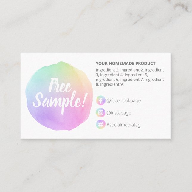 Pastel Free Sample Ingredients Instructions Business Card (Front)