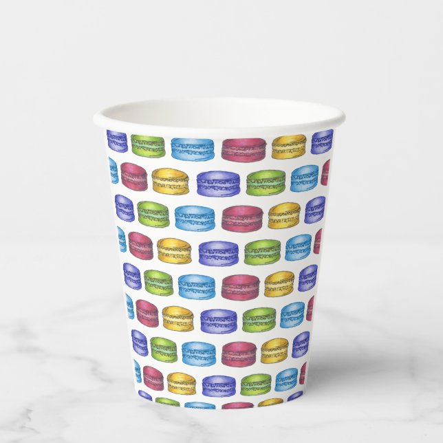 Pastel French Macaron Cookie Pastry Bridal Shower Paper Cups (Front)