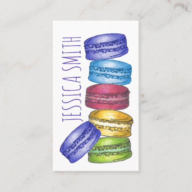Pastel French Macaron Cookies Bakery Pastry Chef Business Card (Front)