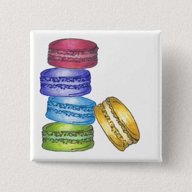 Pastel French Macaron Cookies Bakery Pastry Shop 2 Inch Square Button (Front)
