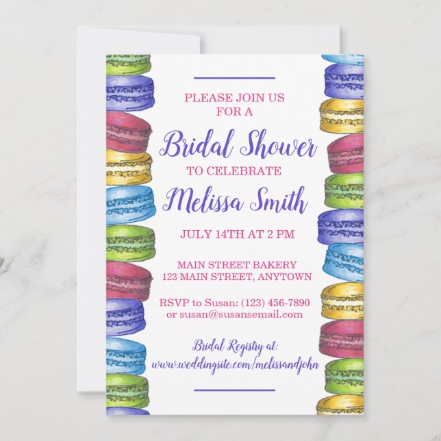 Pastel French Macaron Cookies Bridal Shower Party Invitation (Front)
