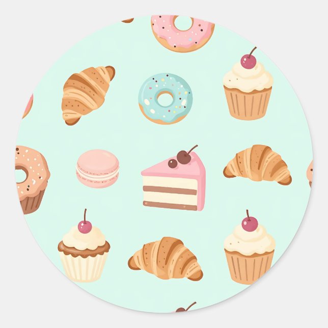 Pastel French Pastries Cute Dessert Pattern Classic Round Sticker (Front)