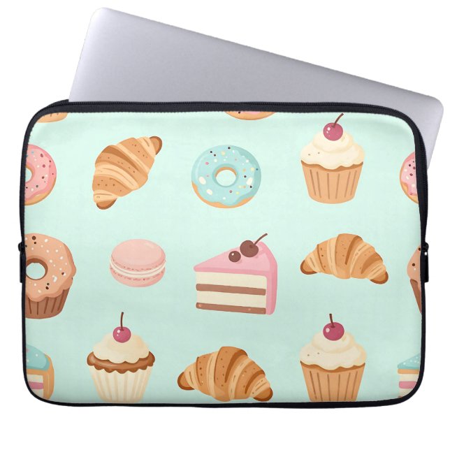 Pastel French Pastries Cute Dessert Pattern Laptop Sleeve (Front)