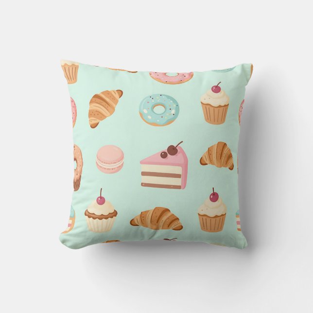 Pastel French Pastries Cute Dessert Pattern Throw Pillow (Front)