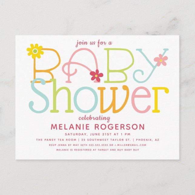 Pastel Fun Floral Baby shower Invitation (Devant)