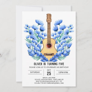Pastel Fun Guitar Boy Birthday Invitation