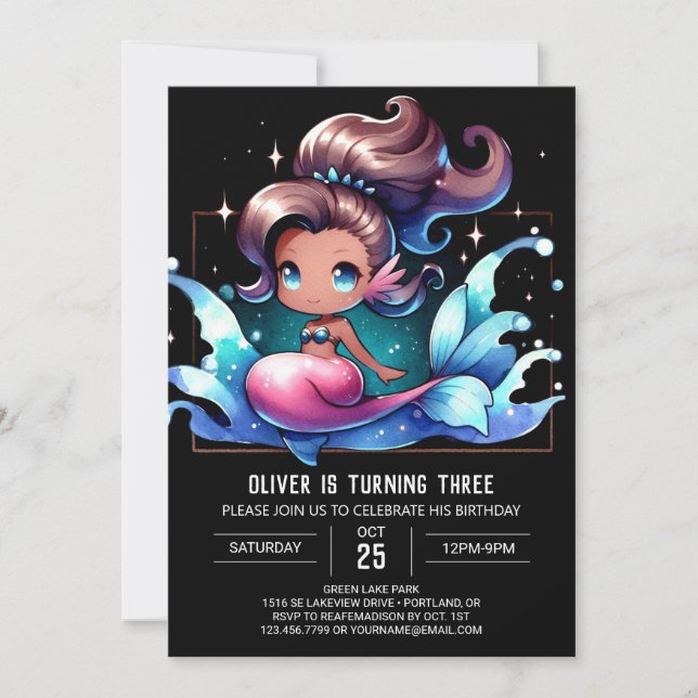 Pastel Fun Mermaid Birthday Invitation (Front)