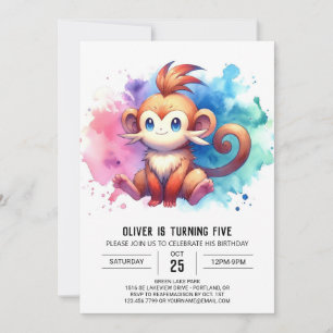 Pastel Fun Monkey Birthday Invitation