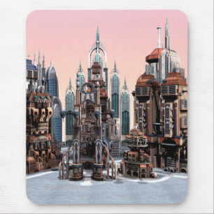Pastel Futuristic City Fantasy Skyline Art Mouse Pad