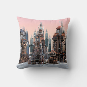 Pastel Futuristic City Fantasy Skyline Art Throw Pillow