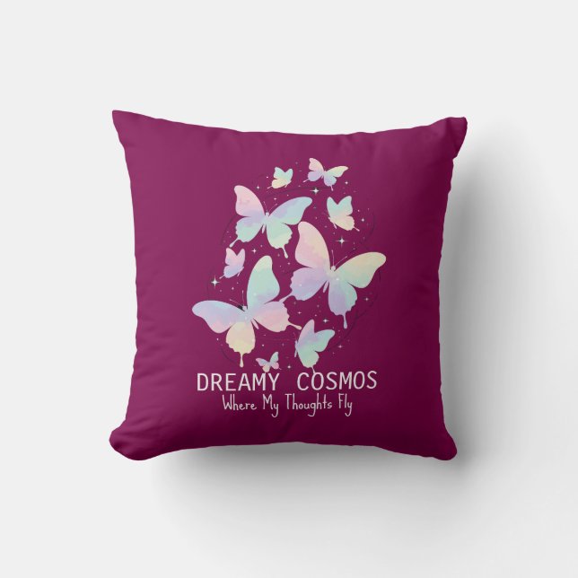 Pastel Galaxy Butterflies Dreamy Aesthetic Throw Pillow (Front)