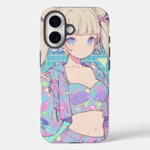 Pastel Galaxy Elf — Vaporwave Grid Fashion iPhone 16 Case