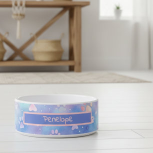 Pastel Galaxy Paw Prints – Cute Cosmic Pet Lover  Bowl