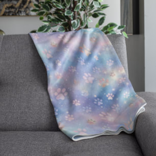 Pastel Galaxy Paw Prints – Cute Cosmic Pet Lover  Fleece Blanket