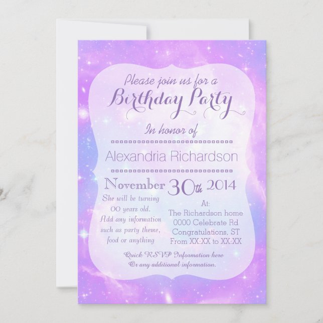 Pastel Galaxy space birthday Invitation (Front)