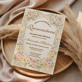 Pastel Garden Baroque Quinceañera Invitation
