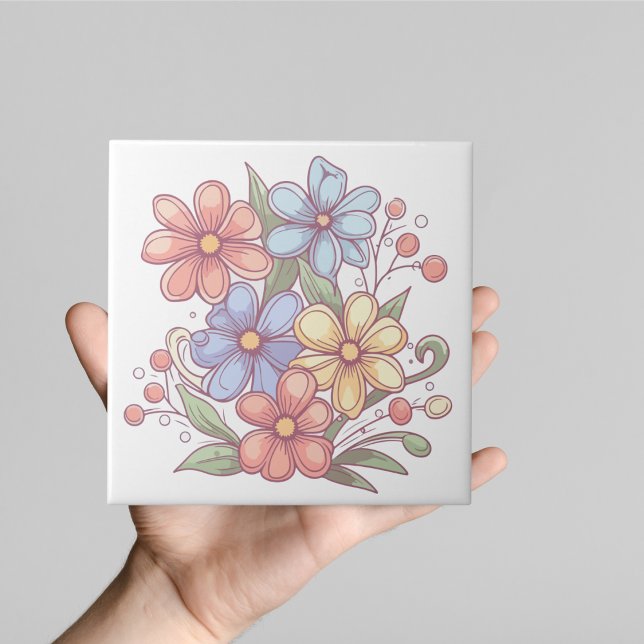 Pastel Garden Blooms Ceramic Tile (Creator Uploaded)