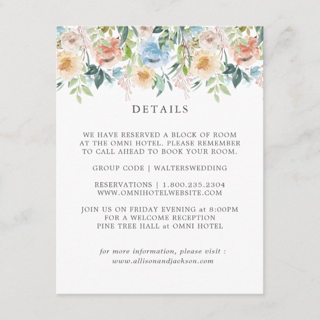Pastel Garden Blue Floral Wedding Details Cards (Front)
