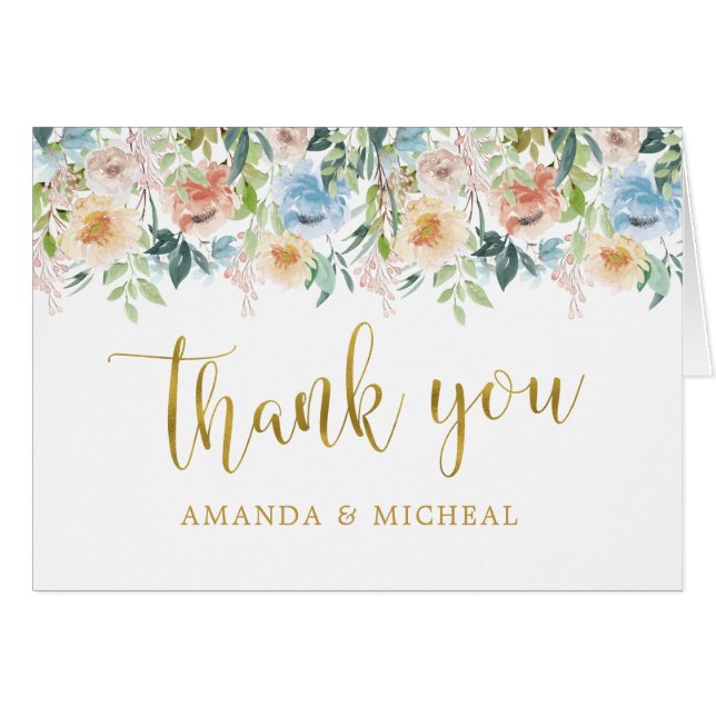Pastel Garden | Carte de remerciements Mariage Gol (Devant Horizontal)