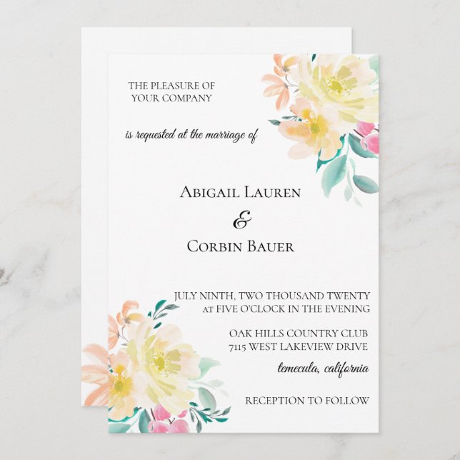 Pastel Garden Floral Wedding Invitation (Front/Back)