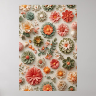 Pastel Garden: Handcrafted 3D Floral Flat Lay Poster