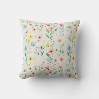 pastel garden watercolor florals throw pillow