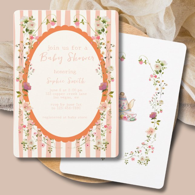Pastel Garden Whimsical Wreath Baby Shower Invitation (Creator Uploaded)