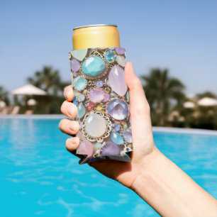 Pastel Gems And Jewels In Pinks & Purples Seltzer Can Cooler