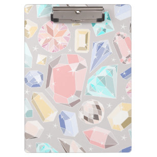 Pastel Gemstone Diamond Pattern PInk Aqua Gems Clipboard