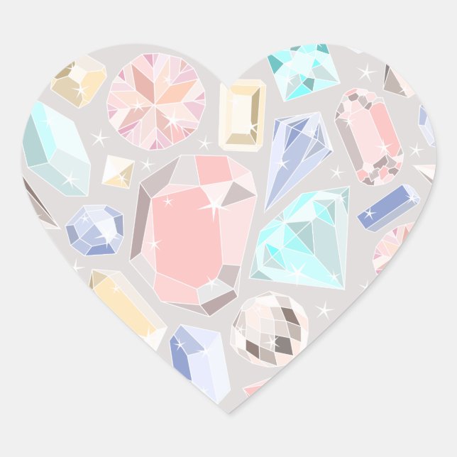 Pastel Gemstone Diamond Pattern PInk Aqua Gems Heart Sticker (Front)