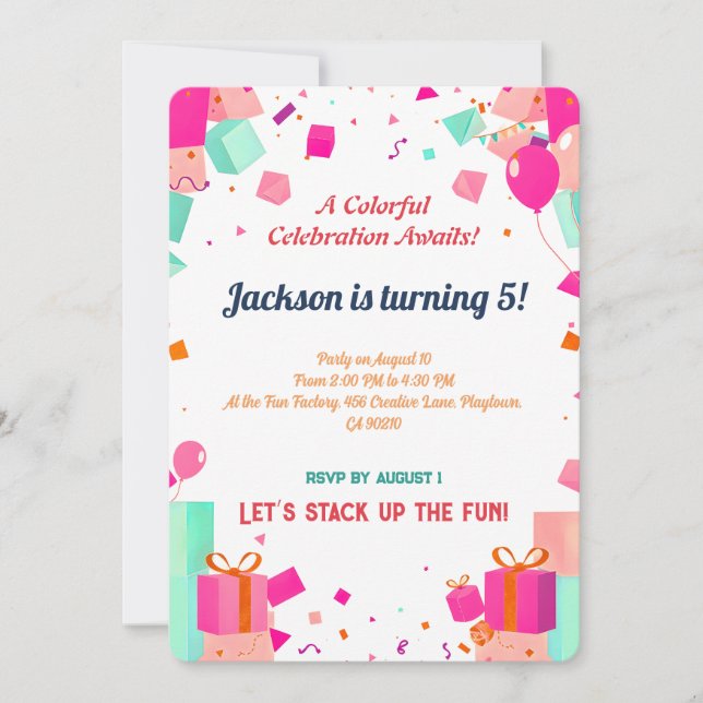 Pastel Geometric Birthday Blocks Invitation Card (Front)