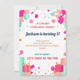 Pastel Geometric Birthday Blocks Invitation Card