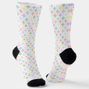 Pastel Geometric Circles and Diamond Pattern Socks