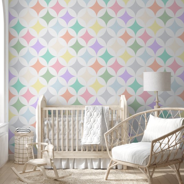 Pastel Geometric Circles and Diamond Pattern Wallpaper (Kids)