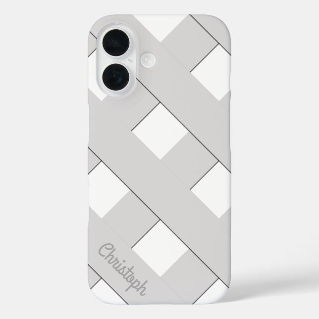 Pastel Geometric Crossing Grey Lines with Name Case-Mate iPhone Case (Back)