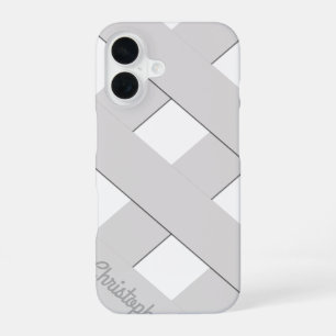Pastel Geometric Crossing Grey Lines with Name iPhone 16 Case