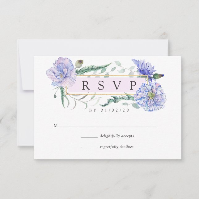 Pastel Geometric Peonies Floral Wedding RSVP Card (Front)