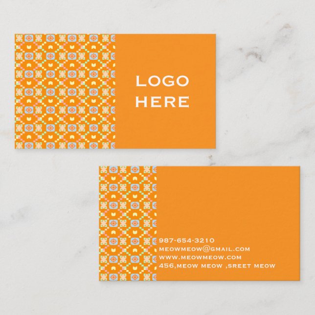 Pastel Geometric Pixel Pattern on Vibrant Orange  Business Card (Front/Back)