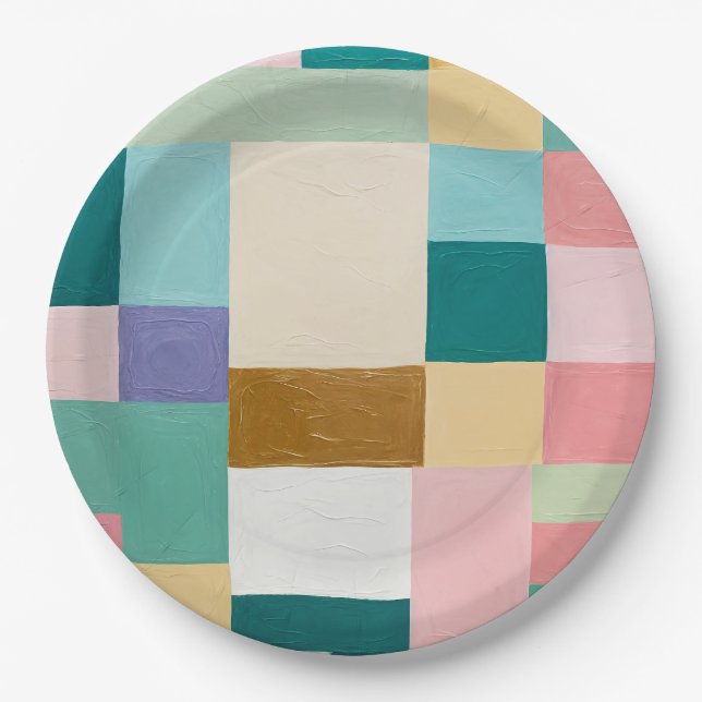 Pastel Geometric Quilt Paper Plate (Front)