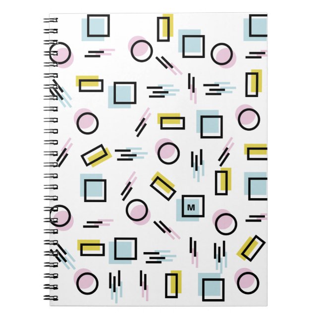 Pastel Geometric Shapes Pattern Monogram Notebook (Front)