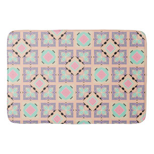 Pastel Geometric Tile Pattern Pink Mint Purple Bath Mat