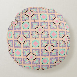 Pastel Geometric Tile Pattern Pink Mint Purple Round Pillow