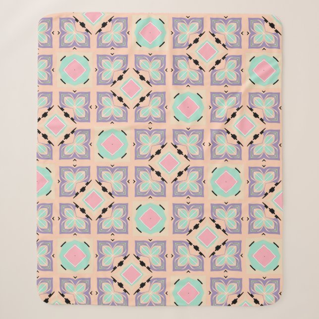 Pastel Geometric Tile Pattern | Pink Mint Purple  Sherpa Blanket (Front)