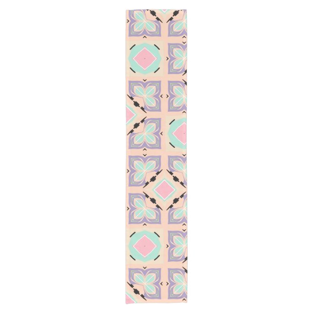 Pastel Geometric Tile Pattern | Pink Mint Purple  Short Table Runner (Front)