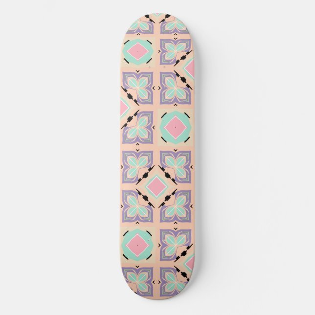 Pastel Geometric Tile Pattern | Pink Mint Purple  Skateboard (Front)