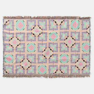 Pastel Geometric Tile Pattern Pink Mint Purple Throw Blanket