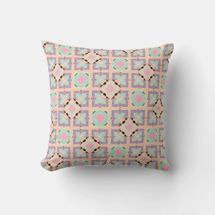 Pastel Geometric Tile Pattern Pink Mint Purple Throw Pillow